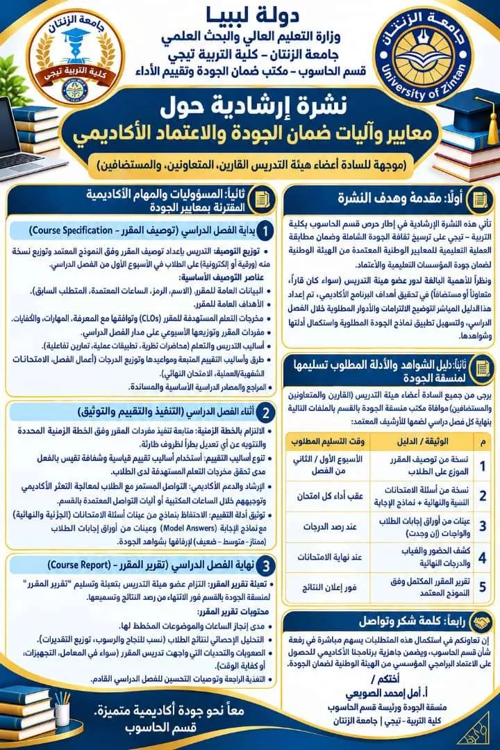 نشرة إرشادية إعلانية موجهة لأعضاء هيئة التدريس بقسم الحاسوب