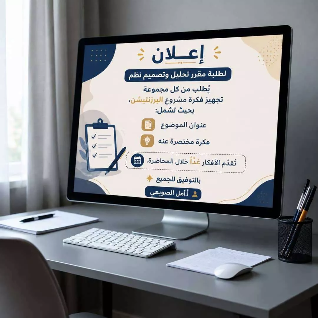 إعلان لطلبة مقرر تحليل وتصميم نظم